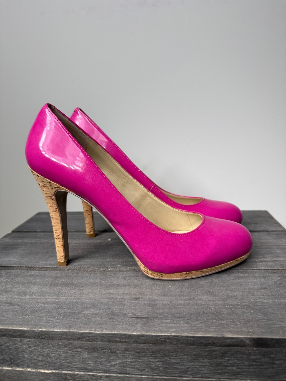 Nine West Hot Pink Cork Heel Pumps